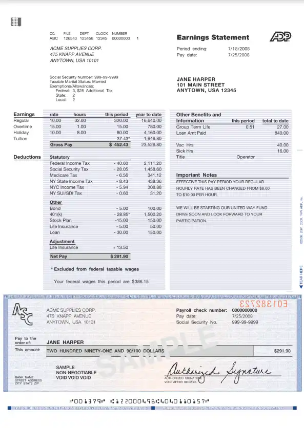 ADP Pay Stub Template Fill Out Printable PDF Forms Online Pay Stub PDF